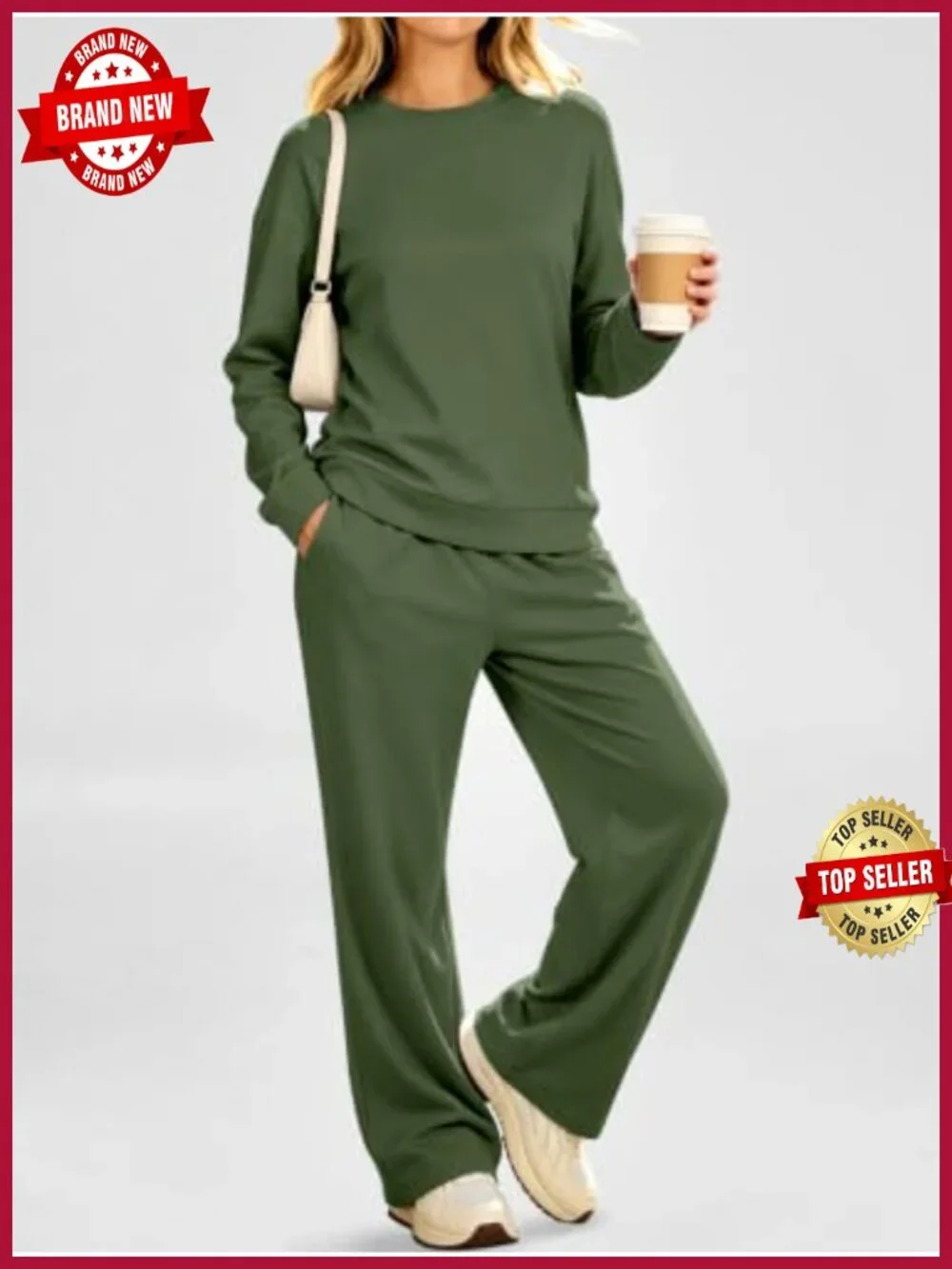Cozy Fleece Two Piece Lounge Set Long Sleeve Pullover Wide Leg Pants Matching